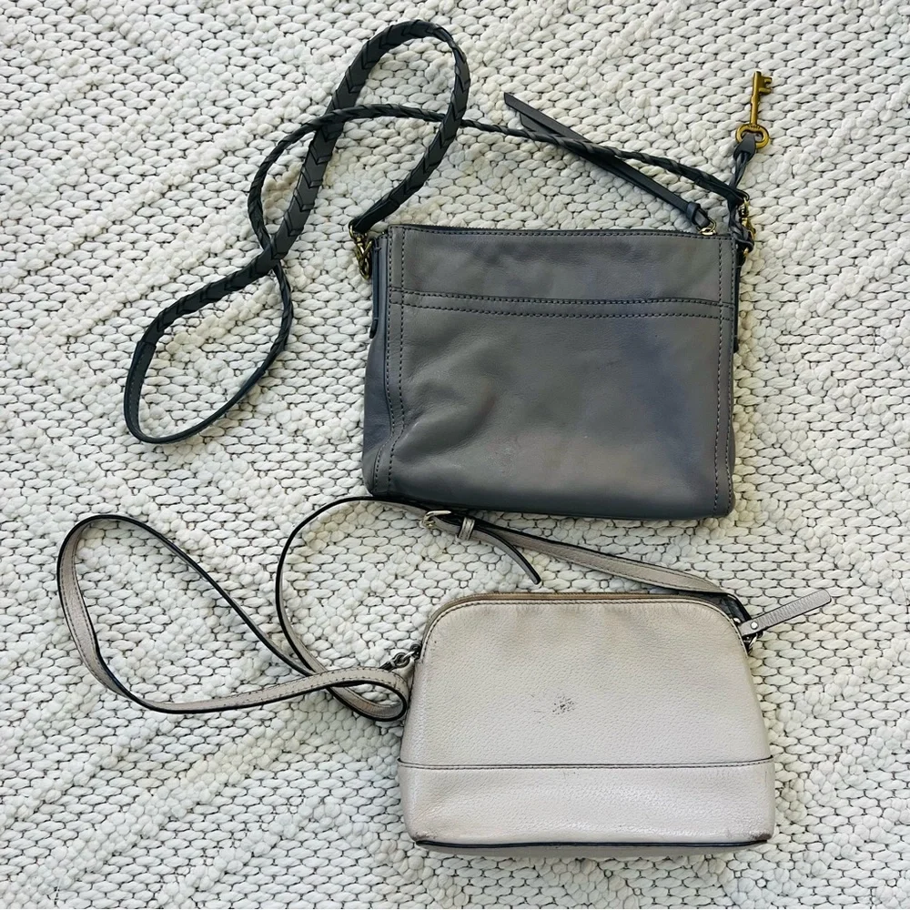 KATE SPADE Light Pink & FOSSIL Gray Crossbody Bags Leather Purses Lot of 2